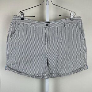 Next Chambray Shorts Gray White Stripe‎ Roll Cuff 100% Cotton Womens Size 18